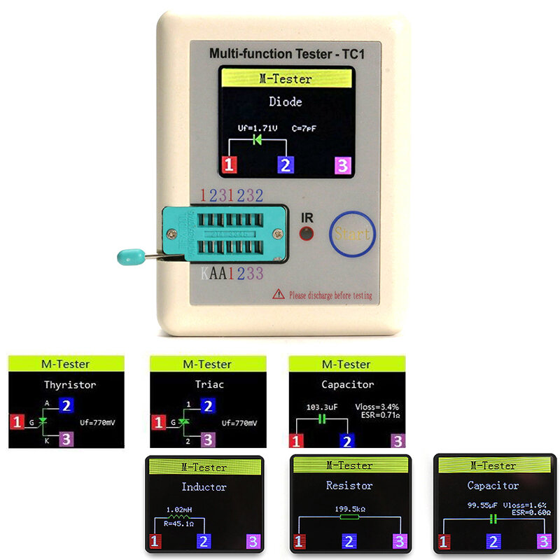 LCR-TC1 Transistor Tester ESR Diode Triode Capacitance MOS/PNP/NPN LCR ESR TFT LCD Screen Tester Multimeter