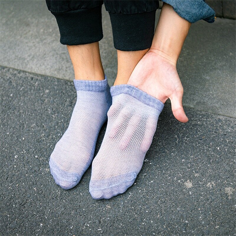 10 Pair Breathable Men's Socks Short Ankle Socks Men Solid Mesh High Quality Male Boat Socks