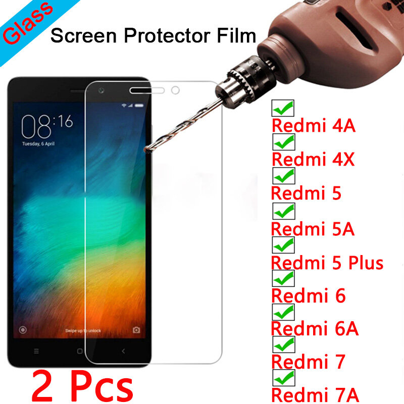 Protecteur d'écran trempé pour Xiaomi, film HD, verre de protection pour Redmi 7, K20, 6 Pro, 5 Plus, 9H, Guatemala, 7A, Snap5A, 4A, 4X, 1 à 2 pièces