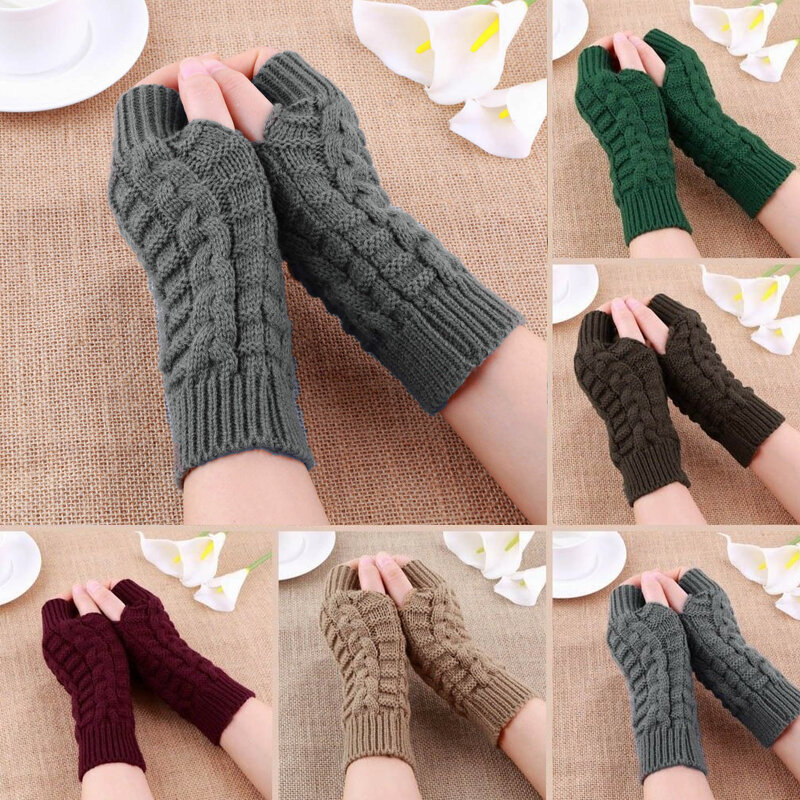 Luvas de malha de lã metade do dedo feminino, luvas, braço macio, quente, unissex, inverno, novo