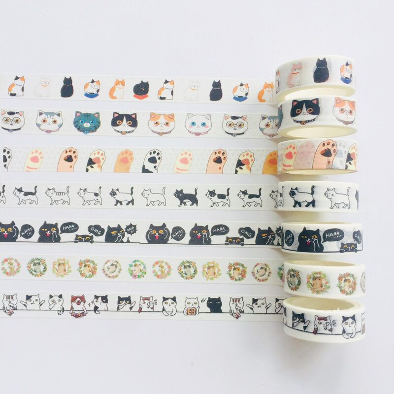 Leuke Kawaii Schattige Kat Zelfklevend Papier Washi Tape Masking Tape Diy Scrapbooking Stok Label
