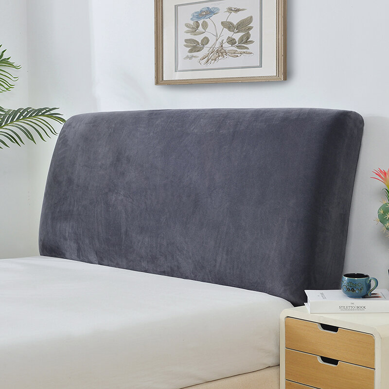 Funda elástica de felpa gruesa para cabecero de cama, protección contra el polvo, todo incluido, Color sólido