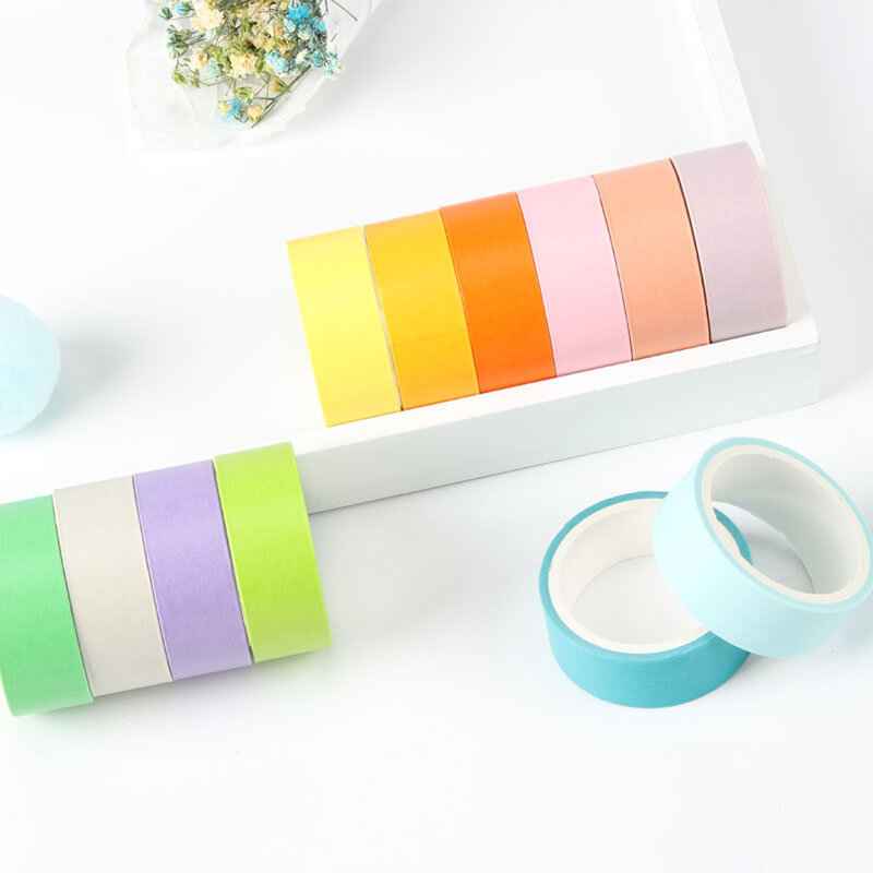 12pcs Basic Pastel Color Washi Tape Set 7.5mm 15mm Adhesive Masking Tapes Decoration Stickers for Frame Diary Book Gift DIY F362