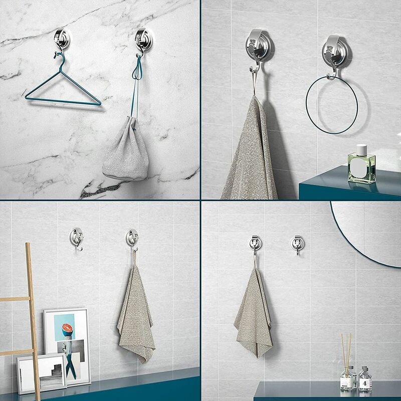 Without Punching Easy to Install Polished Suction Cup Hooks Organization Chrome-Plated Bathroom Shower