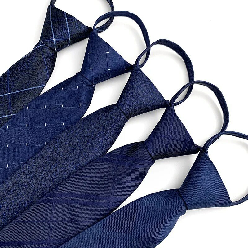 Новый галстук на молнии Классический жаккардовый синий галстук 7 см для мужчин простой полосатый Свадебный галстук для платья мужские аксессуары