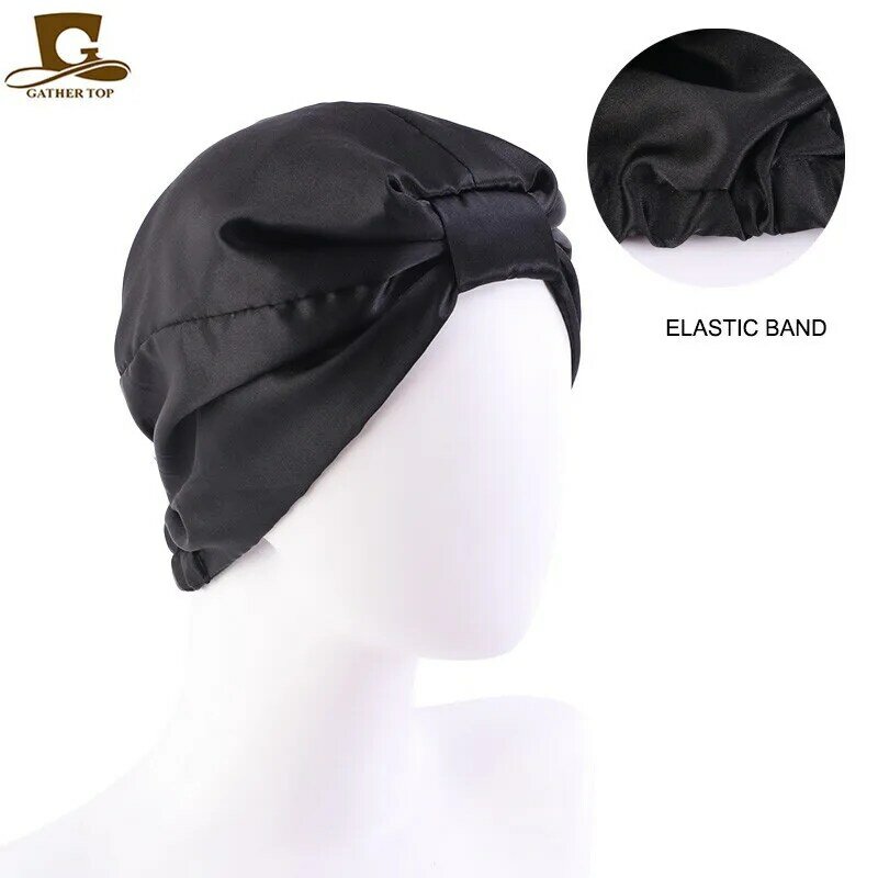 Cetim de seda dormindo Bonnet Caps para mulheres, sedoso Headcover, dupla camada, atado Headband Caps, quimio, enfermagem Headwrap, novo