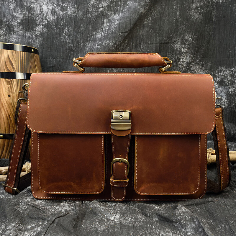 Роскошный модный мужской портфель из 100% натуральной воловьей кожи, сумка для ноутбука, винтажная сумка через плечо из натуральной воловьей кожи, сумка для компьютера 15,6 дюйма