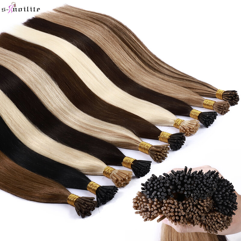S-noilite 50 Buah I Tip Microlink Hair Extension 1 G/s Straight Human Hair Fusion Keratin Micro Ring Stick Rambut Pre-bond Blonde