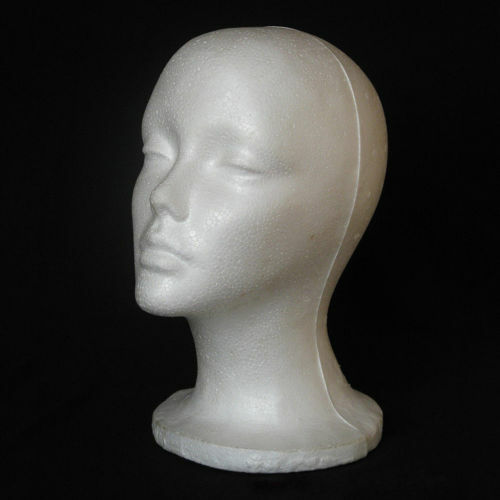 Manequim feminino de isopor com peruca, 53*26cm, suporte de exposição de chapéu, cabeça de espuma popular, suporte de armazenamento de modelo, branco, 1 peça