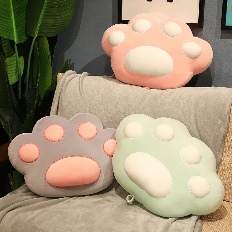 New Arrive 40-50CM Soft Cat Paw Pillow With Blanket Stuffed Plush Sofa Cushion Indoor Home Chair Decor Winter Gift