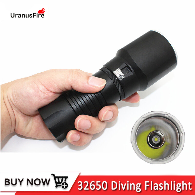 Lanterna de mergulho, à prova d'água, 100m, led, luz branca, bateria 32650