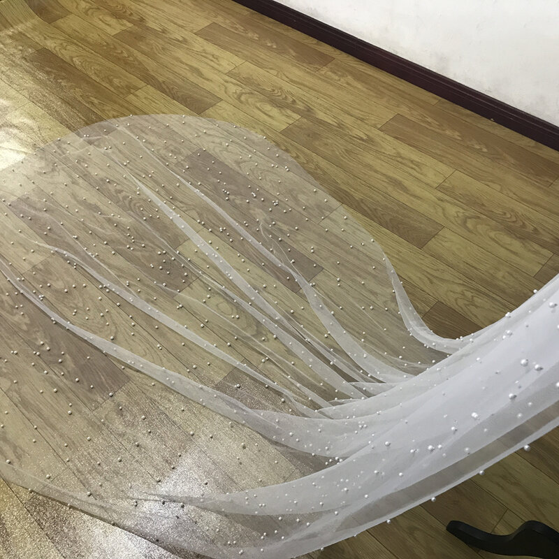 Hot Sale Women Tulle Bridal Veil Pearl Wedding Veil 1 Tier 3M long veil White ivory veil wedding accessories With comb