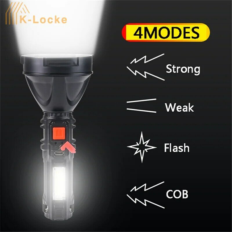 Lampe de poche Portable à lumière LED forte, avec batterie intégrée, Rechargeable par Usb, 4 Modes COB, pour la maison et le travail en extérieur, nouveau