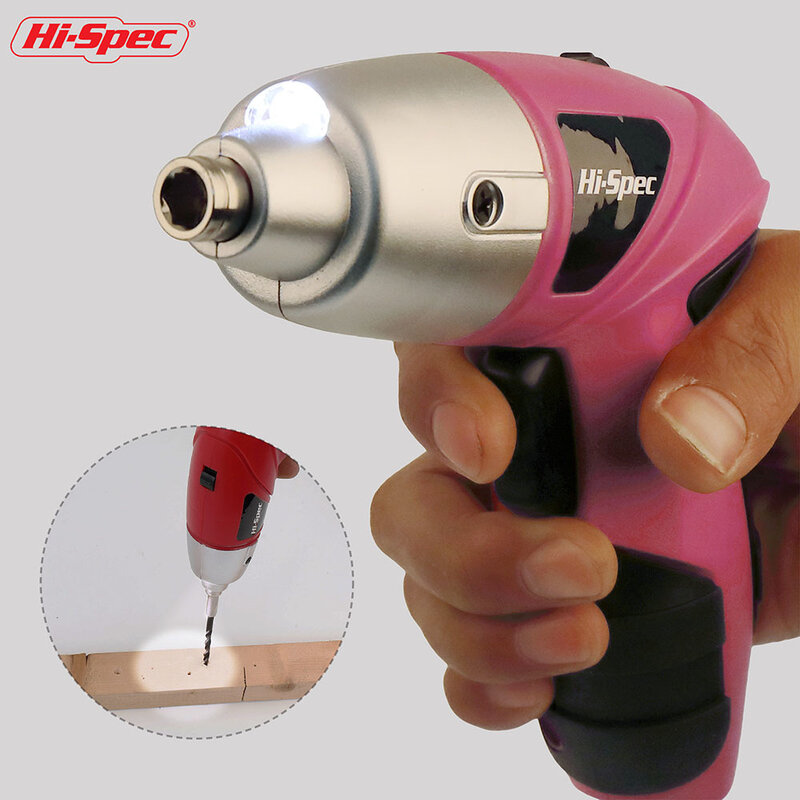 Destornillador eléctrico inalámbrico, taladro recargable de 4,8 V, herramientas de construcción con luz LED, color rosa