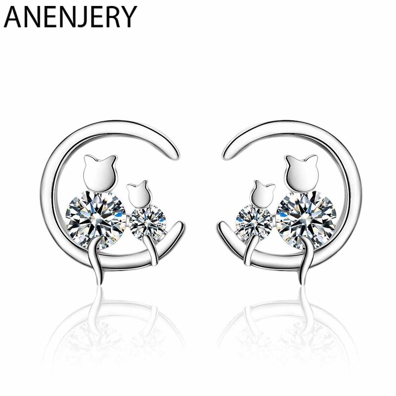ANENJERY-boucles d'oreilles simples, mignonnes, boucles d'oreilles en Zircon, couleur argent, idée cadeau, collection S-E910