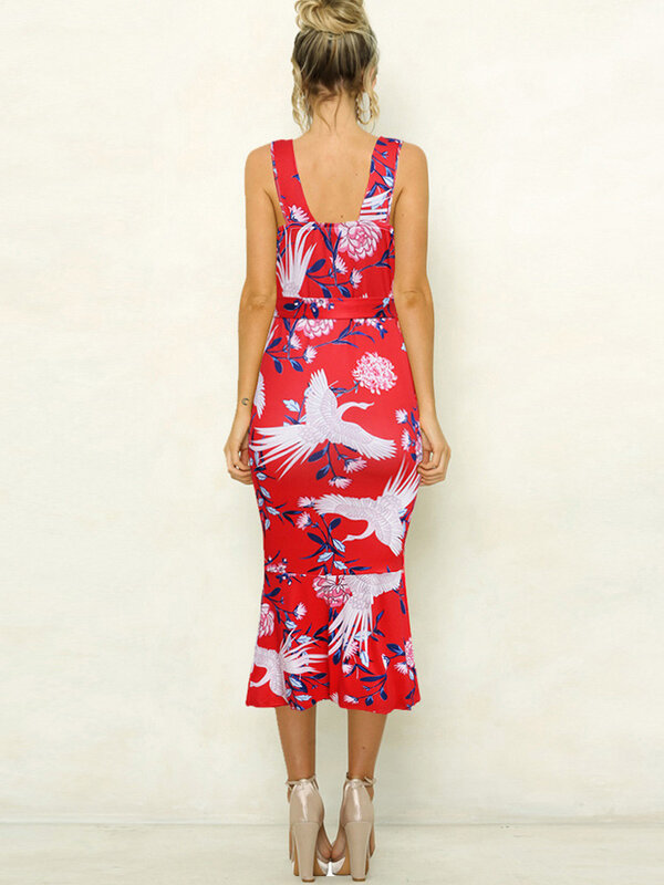 봄 여름 패션 공식 드레스 섹시한 v-목 인쇄 연꽃 잎 파티 드레스 우아한 인어 이브닝 드레스 XUCTHHC 새로운 2020