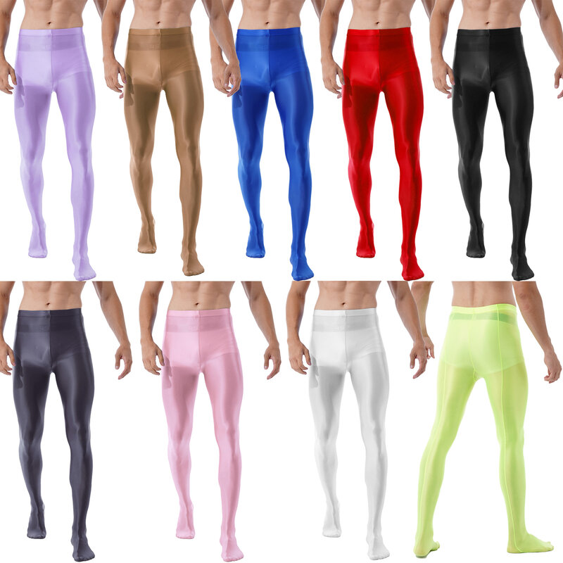 Mens Shiny Glossy Pantyhose Tights Hot Pants Dance Yoga Leggings Training Running Fitness Workout Sports Trousers Clubwear
