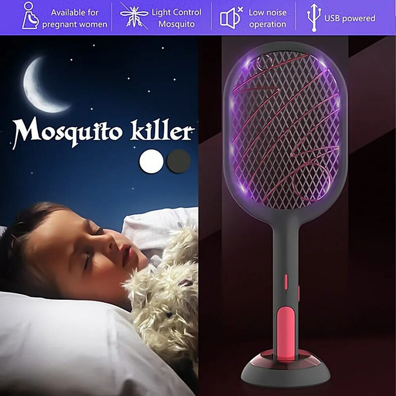 3000V Electric Insect Mosquito Racket Swatter Zapper USB 1200mAh Rechargeable Mosquito Swatter Kill Fly Bug Zapper Killer Trap