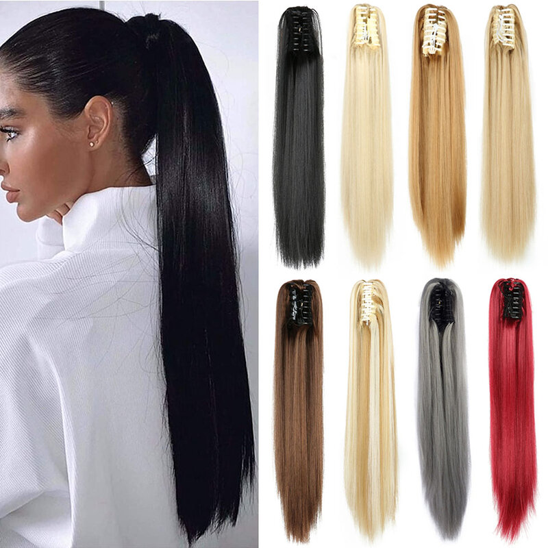 MyDiva-Extensión de cabello sintético para mujer, coleta larga y recta con Clip, postizo para fiesta diaria