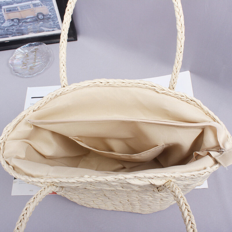 Moda letnia tkane słomiane damskie proste torby na ramię torba na zakupy na co dzień solidne damskie wakacje plaża torebki o dużej pojemności