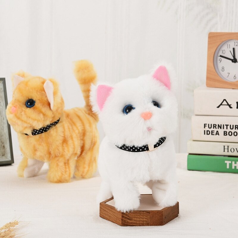 Pluszowe elektroniczne koty Move and Meow Walking realistyczna interaktywna zabawka Pet nadziewane kotek dla dziewczynek dzieci dziecko zabawny prezent