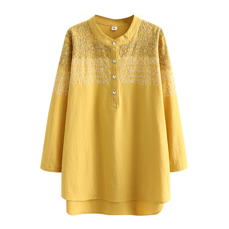 Осенние женские рубашки, Женские однотонные топы, женские блузки с длинным рукавом, свободная блузка из потертого хлопка с вышивкой, модель K73 137