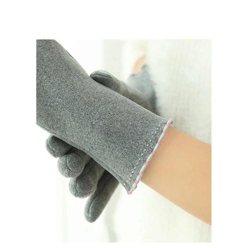 Women Winter Keep Warm Touch Screen Plus Velvet Inside Thicken Simple Fashion Solid Cycling Drive Lace Mittens Gloves