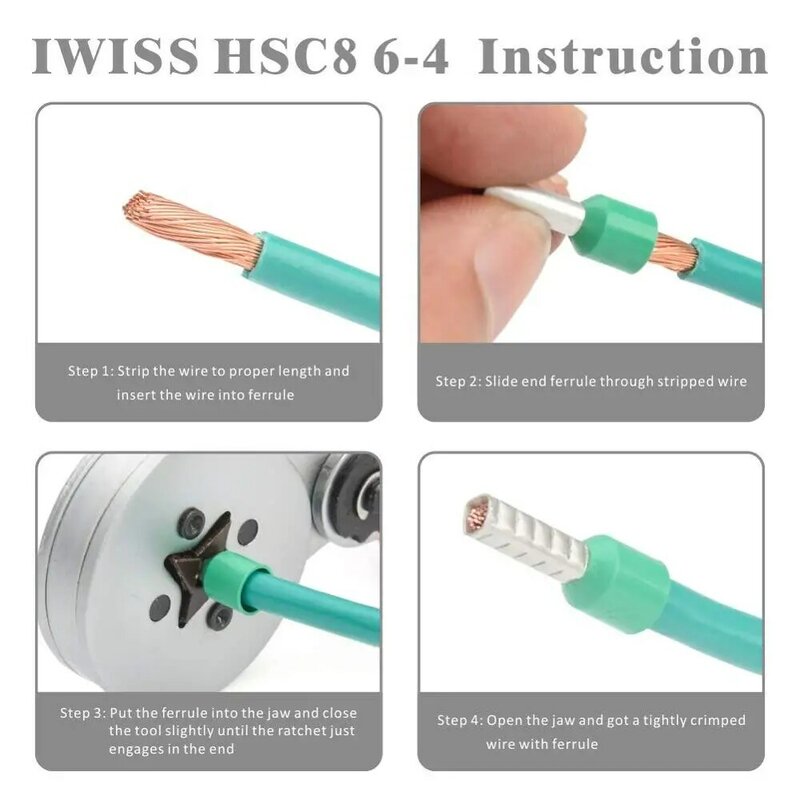 IWISS HSC8 6-4 zestaw narzędzi do zaciskania Self-Adjustable Ratchet Ferrule szczypce zaciskowe zestaw 1200 sztuk zacisk kablowy złącza rękawy