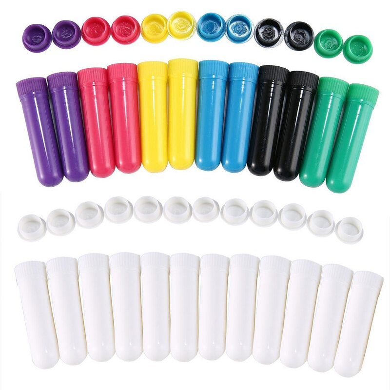 Tubos inhaladores nasales vacíos, 12 Uds., aceites esenciales nasales de colores, inhaladores de aromaterapia y palos de esterilización, mechas de algodón y agua