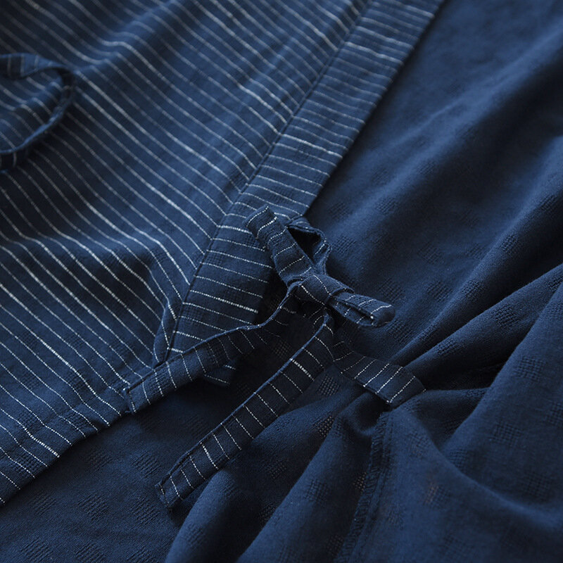 Пижама-кимоно мужская из двух предметов, хлопковый Халат, длинный комплект из двух предметов, комплект одежды для дома, весна-лето
