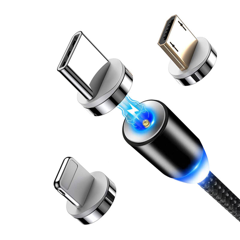 Cargador magnético Micro USB, Cable redondo magnético, Cable magnético de carga rápida, Cable magnético USB tipo C, enchufe gratis