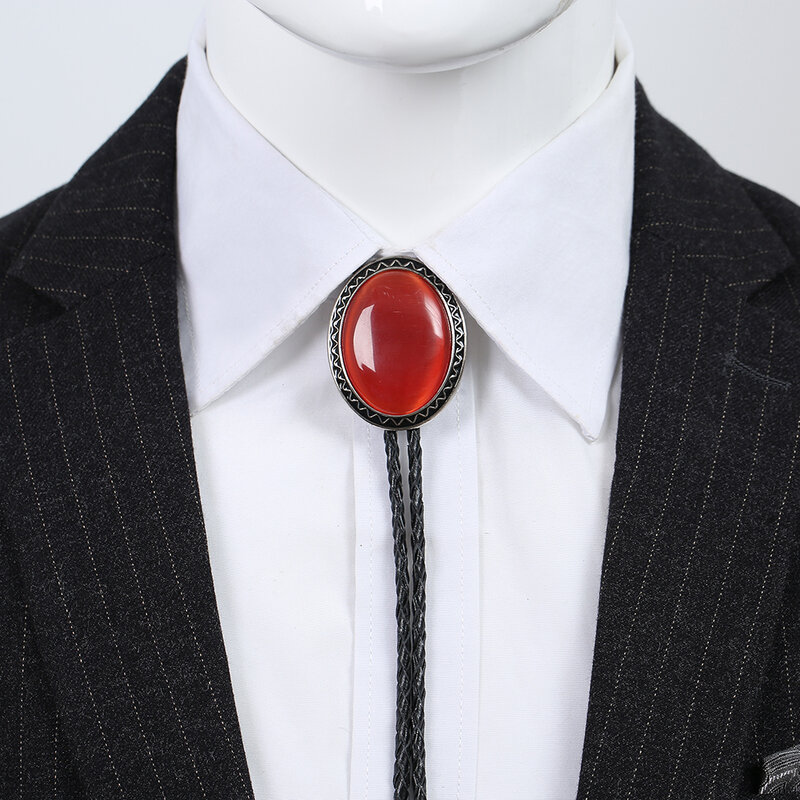 Bolo-Corbata de mezclilla occidental, nudo de ópalo, traje, camisa, collar de cadena de ajuste, Bolo