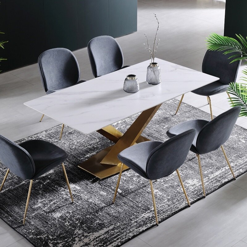 U-BEST New Rectangular Italian Marble Top And Metal Leg mesa de marmore Dining Table Set