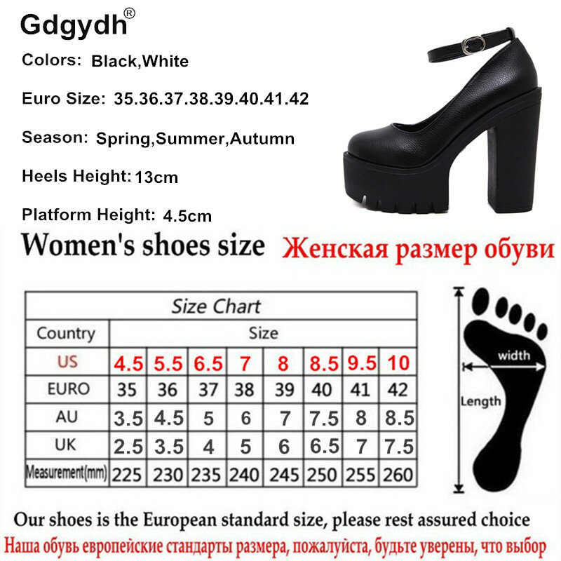 Gdgydh-sapatos de salto alto, ruslana korshunova, sexy, saltos grossos, plataforma, mary janes, preto e branco, tamanho 42, primavera outono