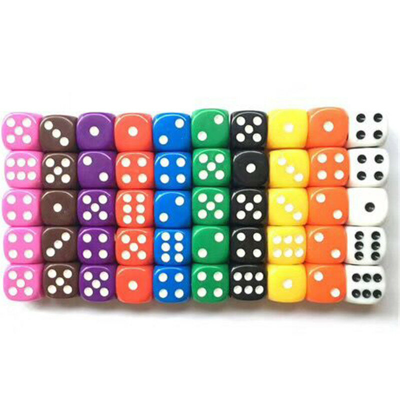 さまざまな色の6つの透明なサイコロ,16mmの10個,外科用ゲーム,バー,パブ,クラブ,パーティーのボードゲーム用の不透明なポイント