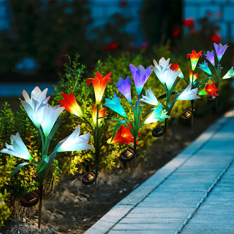 กลางแจ้งพลังงานแสงอาทิตย์ดอกทานตะวัน/Lily/Rose Garden ไฟ LED กันน้ำ LED พลังงานแสงอาทิตย์สนามหญ้าตกแต่งสนามหญ้าโคมไฟภูมิทัศน์