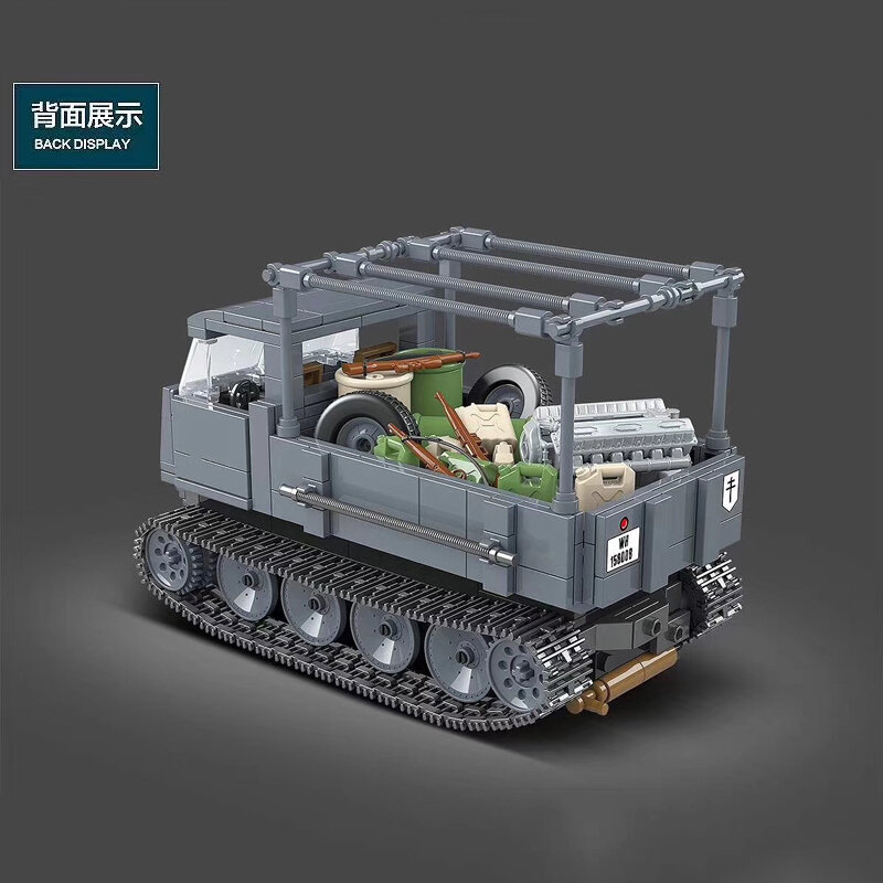 WW2 wojskowy niemieckiego pół śledzone pojazdów ROS/03 klocki WW2 żołnierz armii ciężarówka broń akcesoria cegły zabawki dla dla dzieci