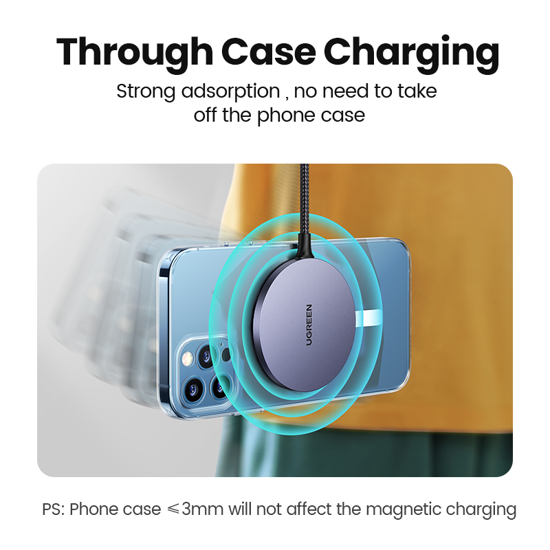 UGREEN Magnetic Wireless Charger สำหรับ iPhone 14 13 Series Charger แม่เหล็กเหนี่ยวนำสำหรับ iPhone Wireless Charging Pad
