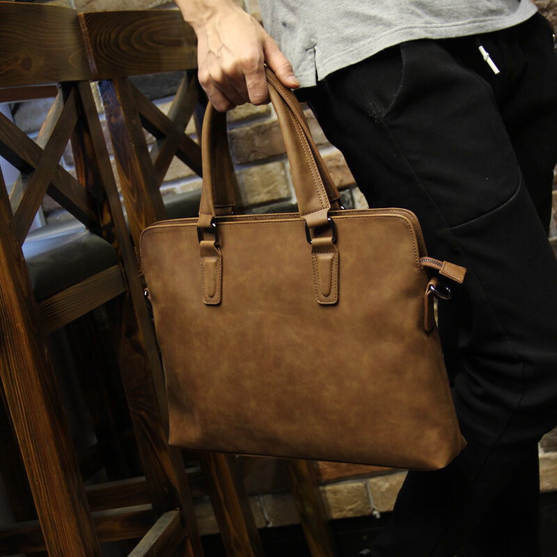 Брендовая искусственная кожа Crazy horse мужская сумка, винтажный кожаный деловой портфель мужской портфель, мужская дорожная сумка-тоут, сумка для ноутбука