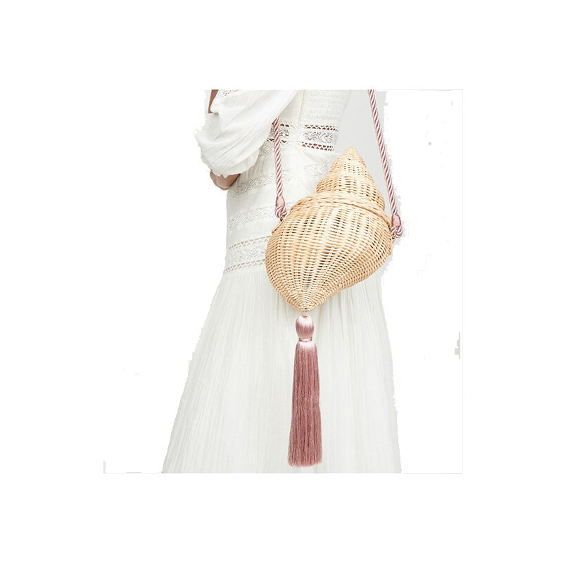 Diysomes Rattan Conch Shape One-shoulder Lady Diagonal Beach Straw Woven Handmade Bamboo Bag No Spot Manufacturer Customization