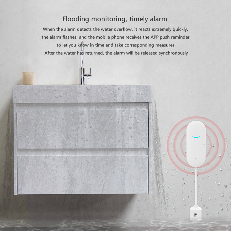 Smart WiFi sygnalizator przecieku wody do domowej kuchni czujnik przepełnienia wykrywacz nieszczelności kompatybilny z aplikacją Tuyasmart / Smart Life