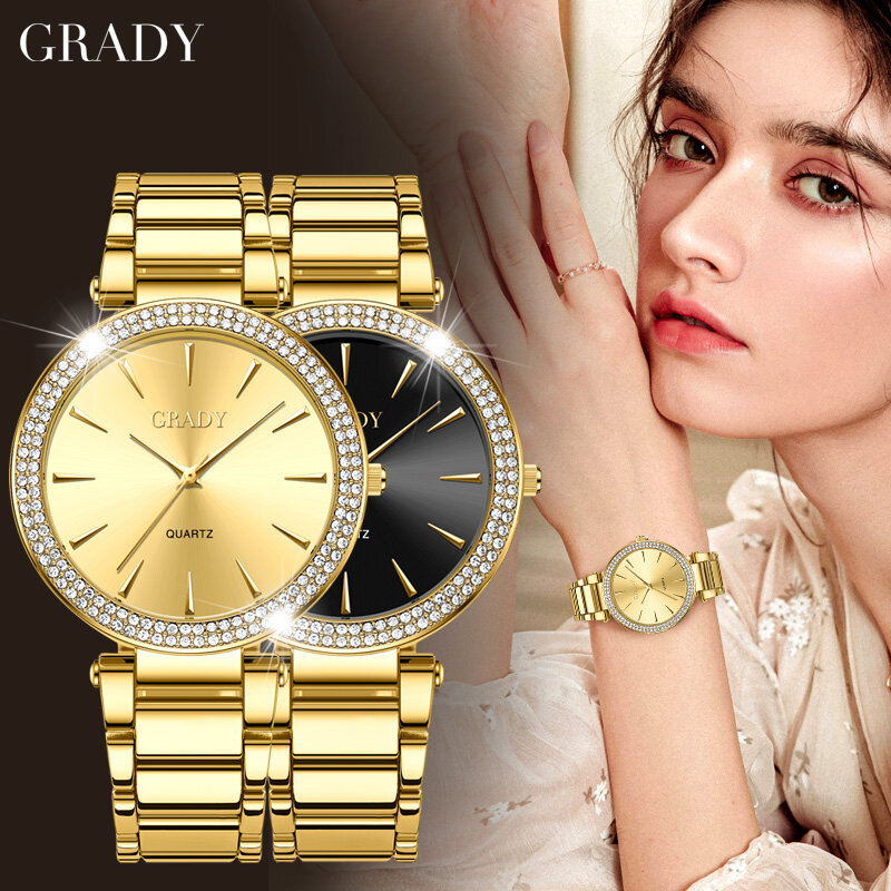 Orologio da donna di lusso orologio da donna in oro spedizione gratuita luxe femme regalo per moglie diamante orologio al quarzo orologi da polso per donna