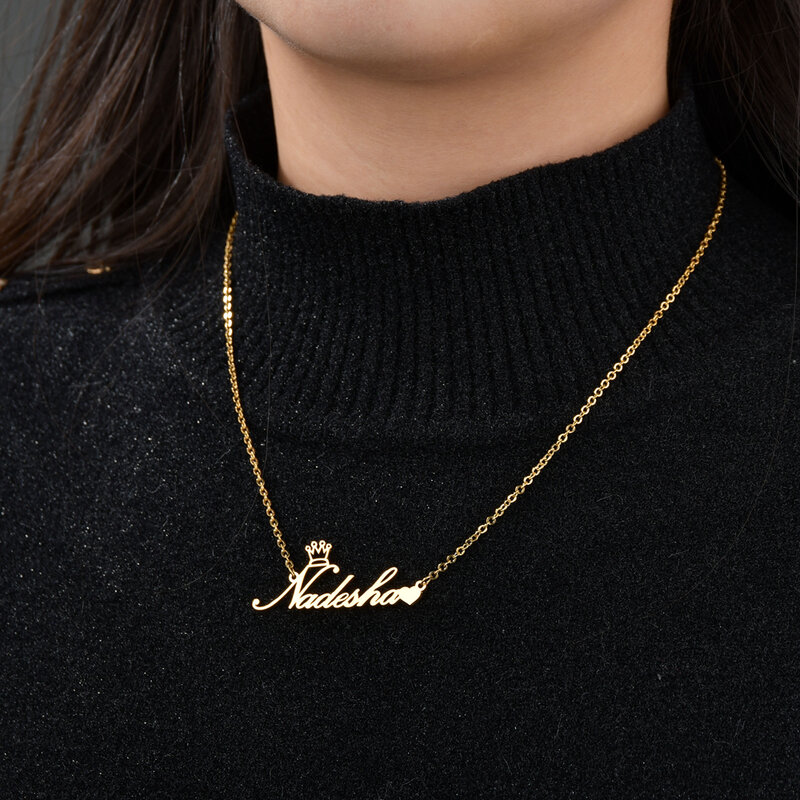 Atoztide – colliers en acier inoxydable avec nom personnalisé, bijoux personnalisés, chaîne, couronne, cœur, papillon, pour femmes, cadeaux