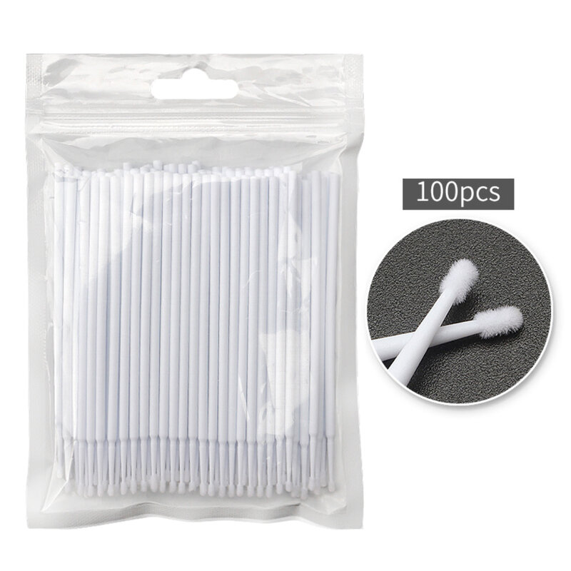 Microcepillo de 100 piezas para pestañas, mini hisopos desechables para eliminar pestañas, hisopo de algodón