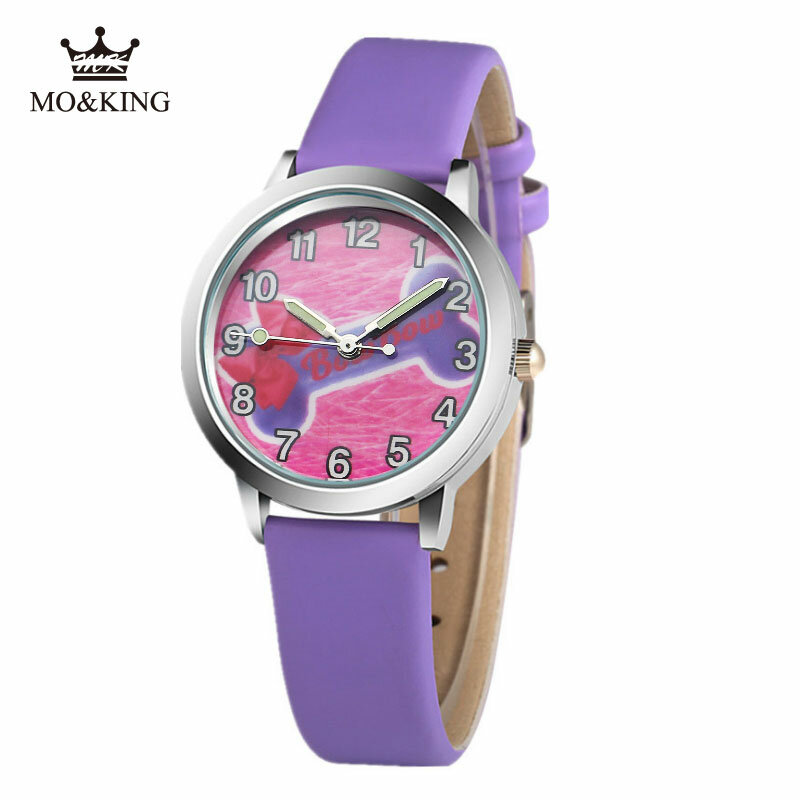 럭셔리 가죽 방수 만화 귀여운 활 패턴 어린이 소년 소녀 쿼츠 손목 시계 시계 선물 팔찌 몬트