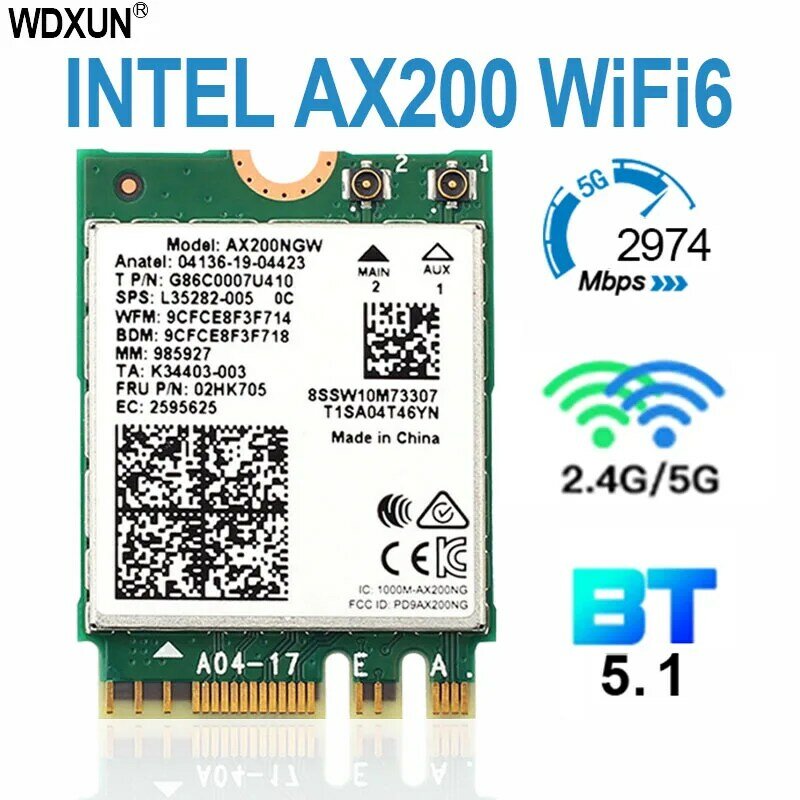 인텔 ax200 와이파이 블루투스 5.0 802 데스크탑 키트, 6 m. 2, 2.4g, 5g 듀얼 무선 카드 어댑터 안테나, Ax200ngw, 11ax, ac, 3000mbps