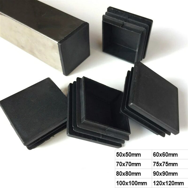 Tapón de plástico cuadrado, tapón de inserción de tubo, negro, 50/60/70/75/80/90/100/120mm, 1/2/5/10 Uds.