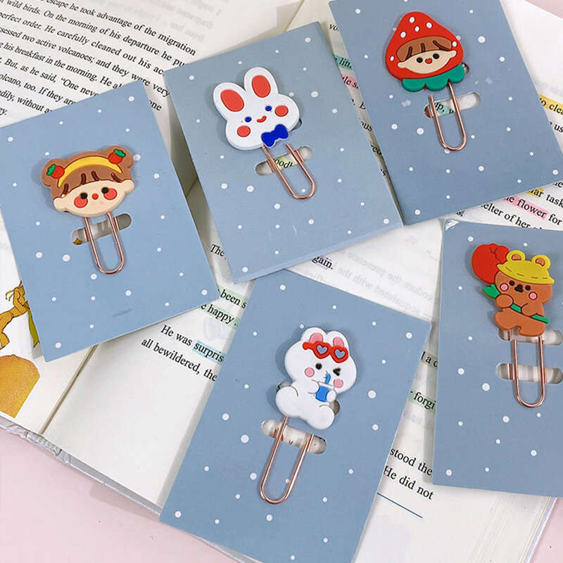 Hangsu 2 pçs dos desenhos animados menina animal papel clipe bookmark decorativo colorido pasta arquivo clips escola escritório artigos de papelaria acessórios