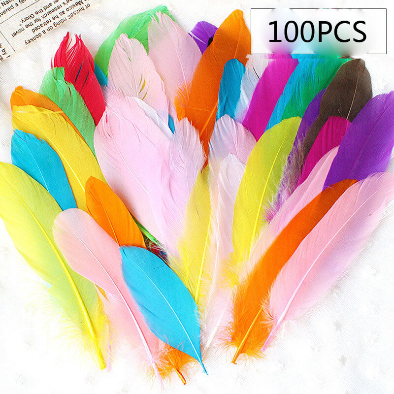 100 pçs colorido penas brinquedos feitos à mão diy material pasta decorativa arte criativa pena pluma fofo vestido de casamento acessórios