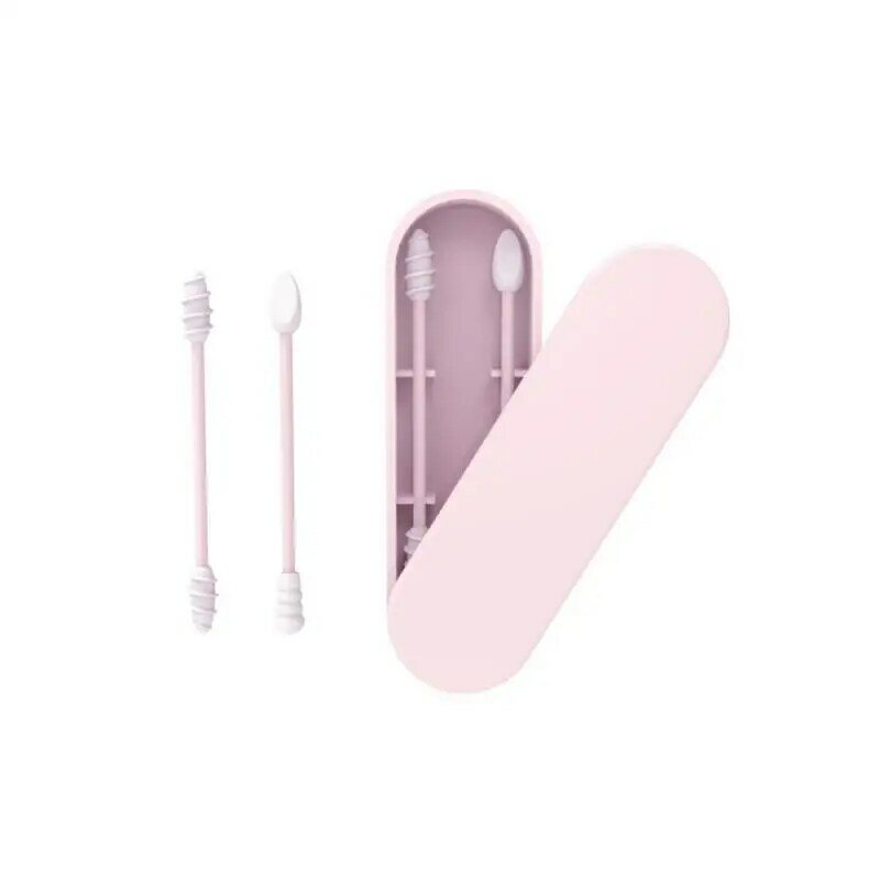 2 PCS Reusable Cotton Swabs Washable Silicone Swabs For Ear Cleaning Beauty Makeup Cotton Swab Portable Spiral Cleaner Tool